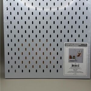 White Pegboard Organizer with Accessories